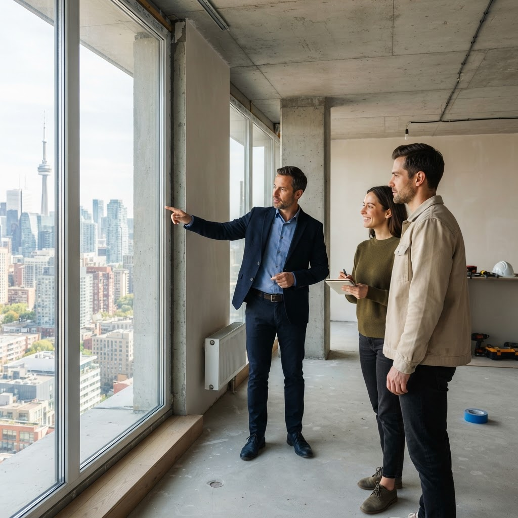 Advisor guiding buyers through a residential project site visit